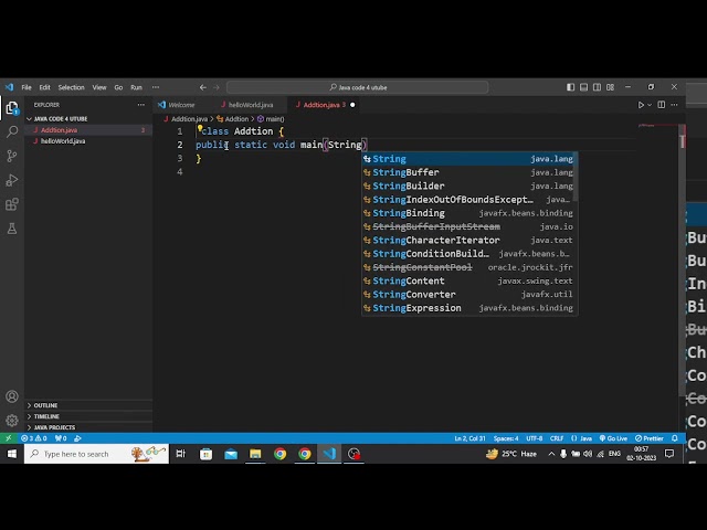 #Q2. Print addition of two number in java ll use ide vsCode