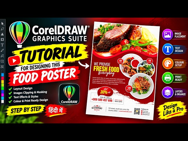 CorelDRAW Food Poster Design Tutorial | Restaurant Food Flyer Design Step by Step