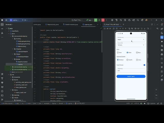 Demo Android Studio Native Application: Laptop App