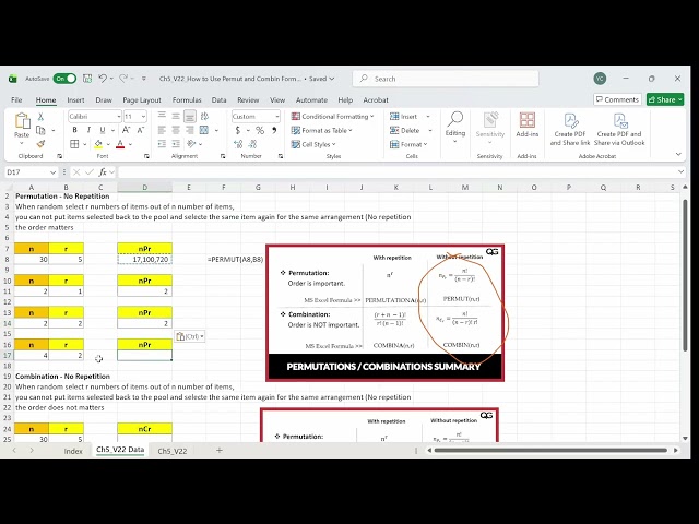 Ch5 V23 How to Use Permut and Combin Formulas Using MS Excel