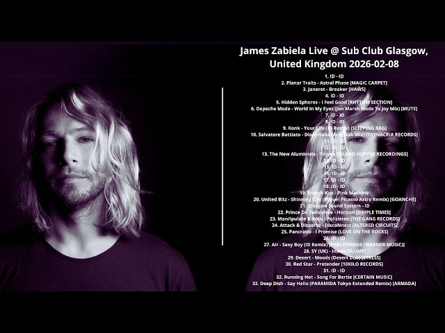 James Zabiela Live @ Sub Club Glasgow, United Kingdom 2026-02-08 with tracklist