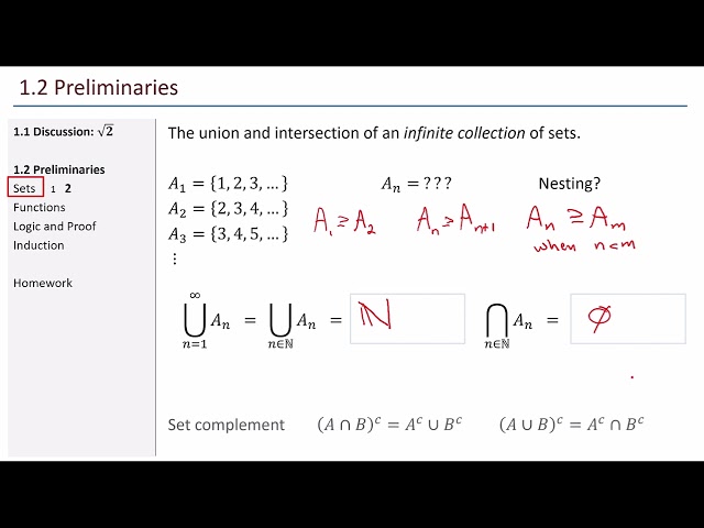 Math 441 Real Analysis, 1.1 and 1.2 Preliminaries