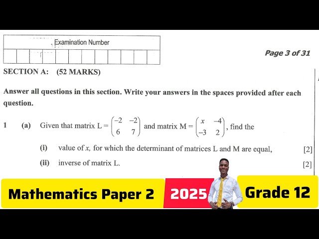 Mathematics Paper 2 2025 Grade 12 Internal Exam | Q1 : Matrices (Step-by-Step)
