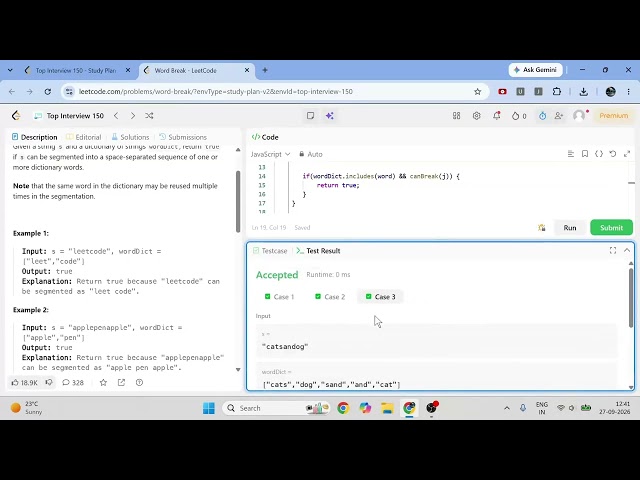 Word Break | LeetCode Top Interview 150 | Recursion + DP | JavaScript.