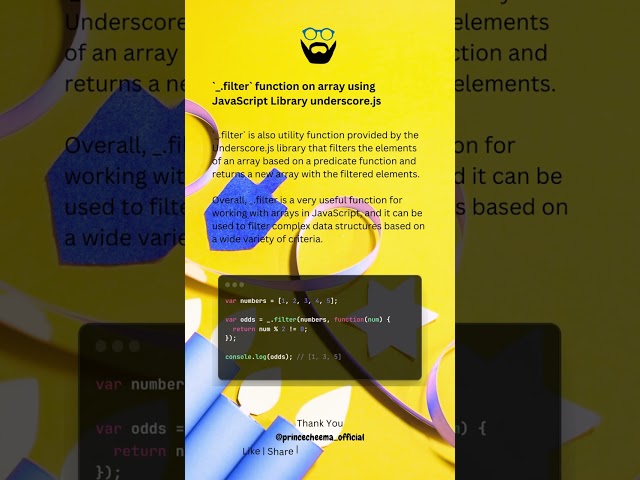 `_.filter` function on array using JavaScript Library underscore.js ( #shorts )