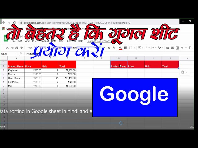 Data sorting in Google sheet in Hindi and English