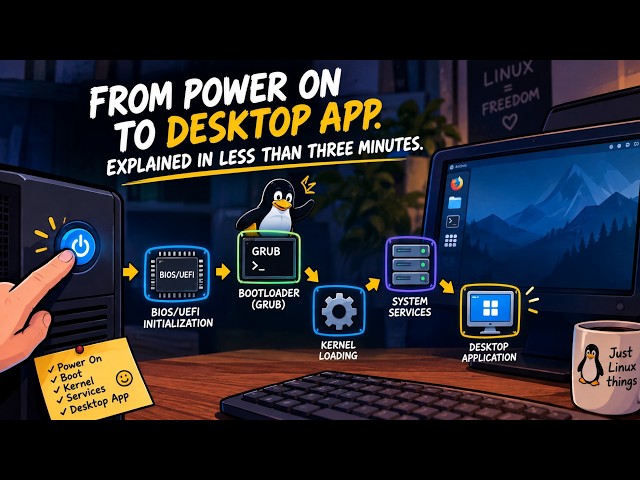 From power on to desktop app in Linux, explained in less than 3 minutes
