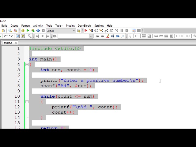 C Program to Print Natural Numbers from 1 to N using While loop