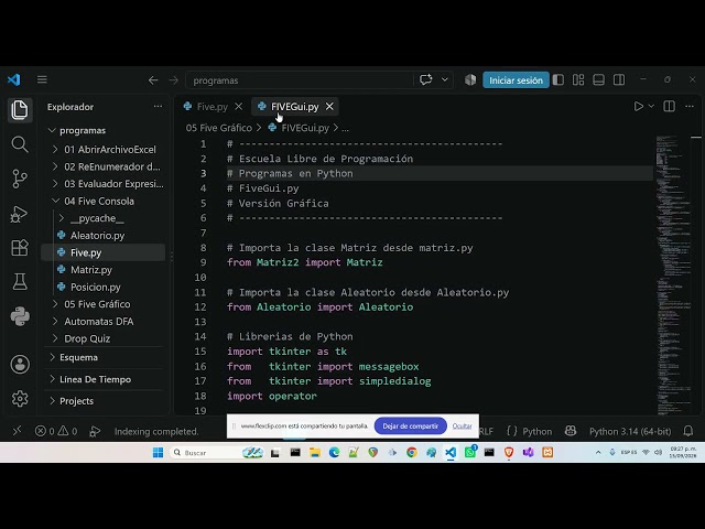 Python Program Five Game Console and Graphical Mode with TkInter Escuela Libre de Programación