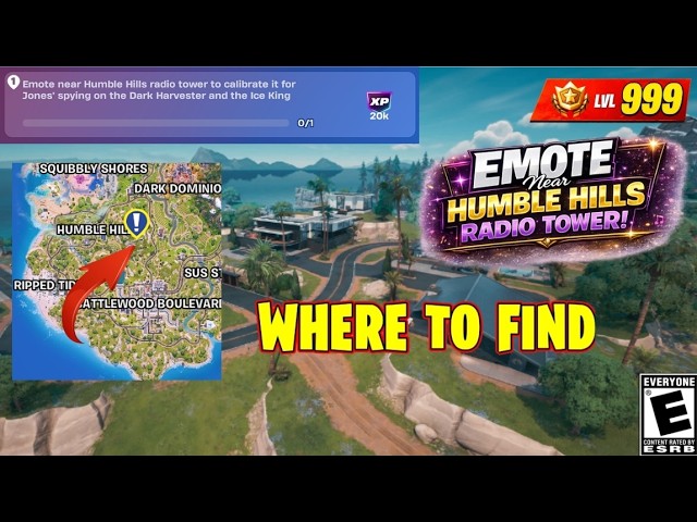 EMOTE near HUMBLE HILLS Radio Tower 🎶 Chapter 7 Fortnite Story Quests ⭐