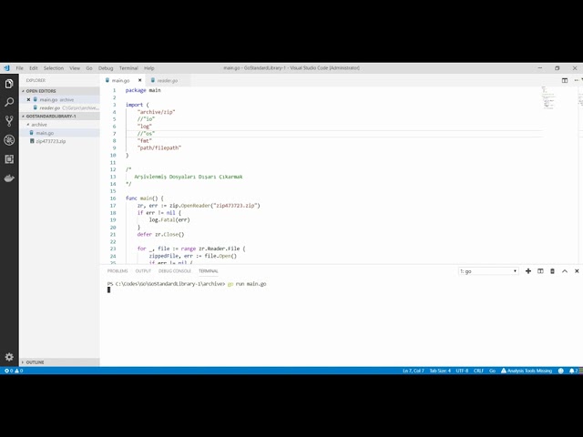 Go Programlama : ZIP Dosyasındaki Dosyaları Dışarı Çıkarmak(Extraction)