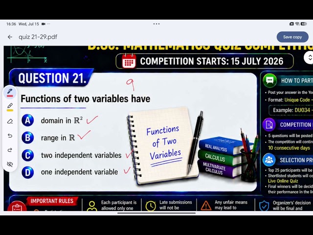 Question 21 | Functions of Two Variables | YouTube Academic Challenge 2026 | B.Sc. Mathematics Quiz