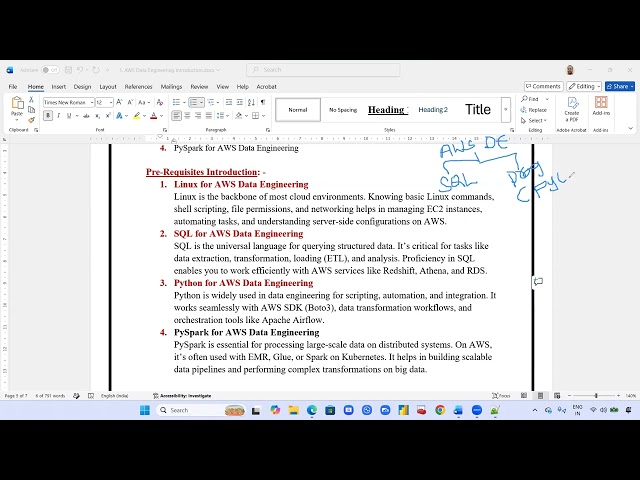 What are Pre Requisites for AWS Data Engineering