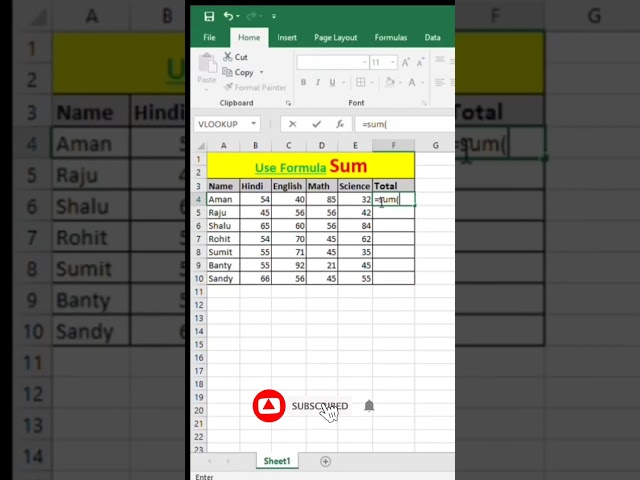 Use Sum Formula In Excel | Excel Sum Formula In Hindi