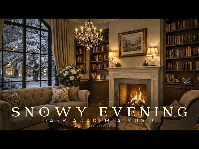 Cozy Snowy Evening by the Fireplace | Dark Academia Piano & Strings for Study, Reading & Sleep