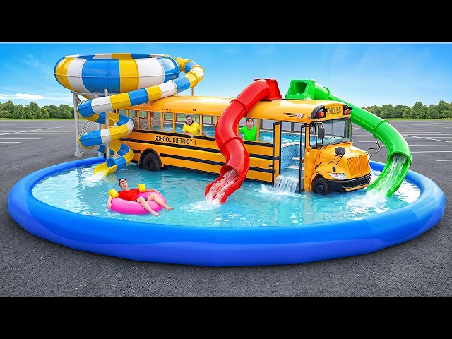 I Built a WATERPARK in a SCHOOL BUS!