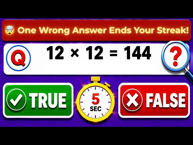 True or False? Can You Get 50/50 Before Time Runs Out? | 5-Second Math Challenge #mathquiz