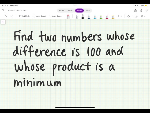 Find two numbers whose difference is 100 and whose product is a minimum.