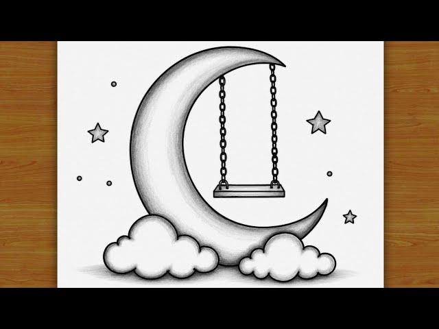 Easy Moon Swing Drawing 🌙 | Moon and Swing Drawing | Simple Pencil Sketch | dream Place