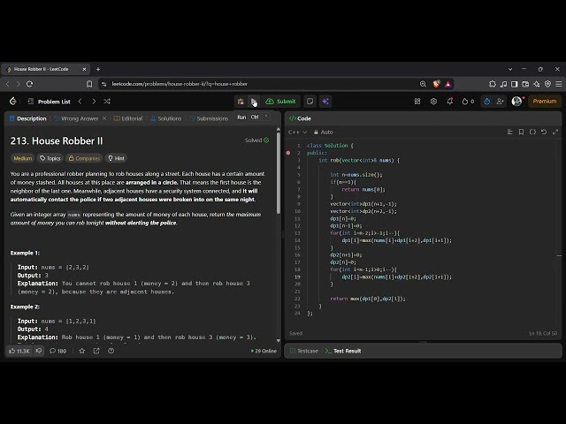 LeetCode 213 House Robber II | Bottom Up DP | Dynamic Programming | C++ Solution