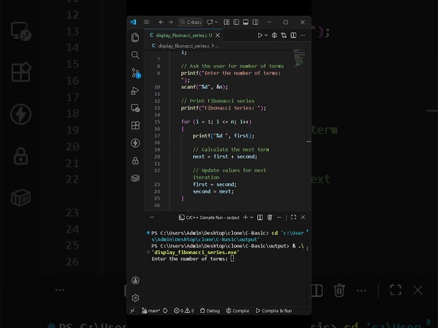 C Program to Print Fibonacci Series  Loop Logic Explained for Beginners  #coding #cprogramming