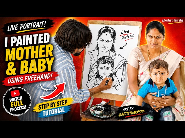 Live Portrait Drawing of Mother and Baby | Realistic Pencil Sketch Step by Step | Artist Harrsha