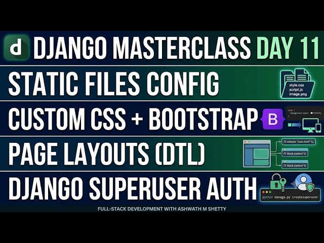 Day 11: Master Django Static Files, Layout Design (Bootstrap) & Superuser Auth ⚡By Ashwath M Shetty