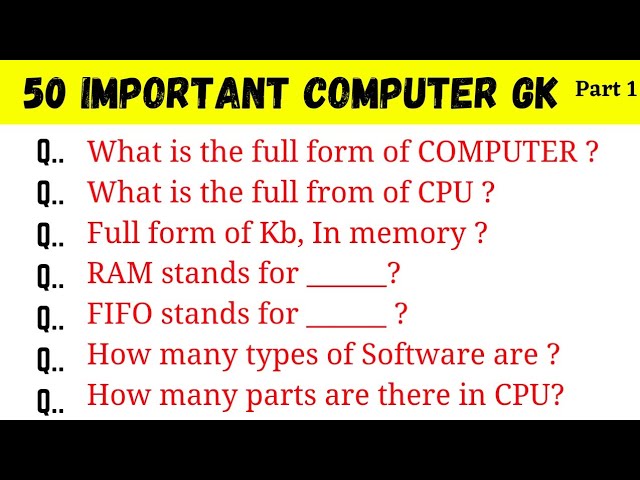 50 Computer GK Questions and Answers | Computer Important Questions | Computer Gk in hindi | Part-1