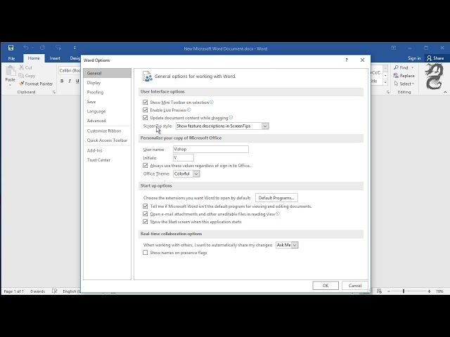 How to turn off ScreenTips in Word