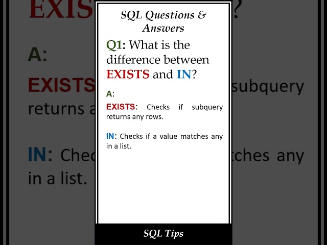 EXISTS vs IN in SQL | Key Differences #shorts #viralshorts #sqlforbeginners