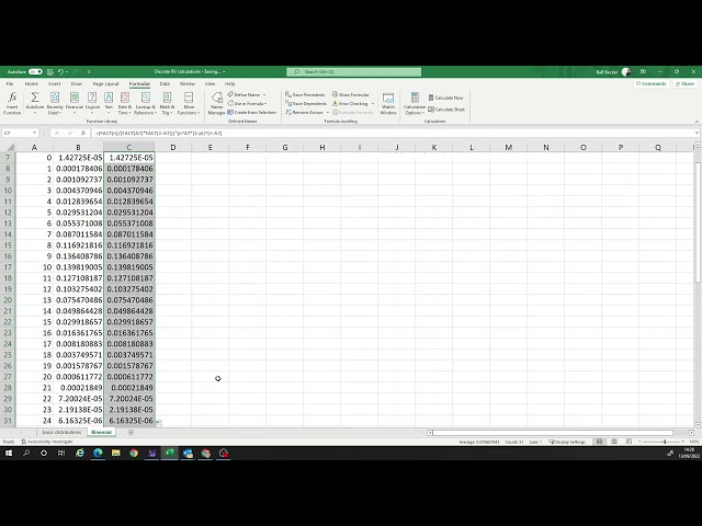 Binomial RV calculation in Excel