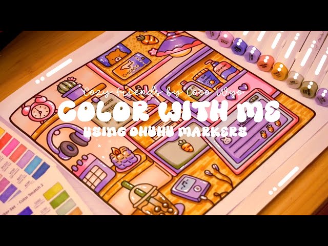 Color with me (ASMR) 💜🖥️ 'Cozy Friends' by Coco Wyo ✨ Using Ohuhu markers 🌱✏️ #adultcoloring #asmr