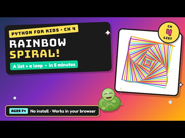 S1 C4: 🌈A RAINBOW SPIRAL?! Todd Turned a Gold Square into WHAT? #kids #coding #python #stem #ai