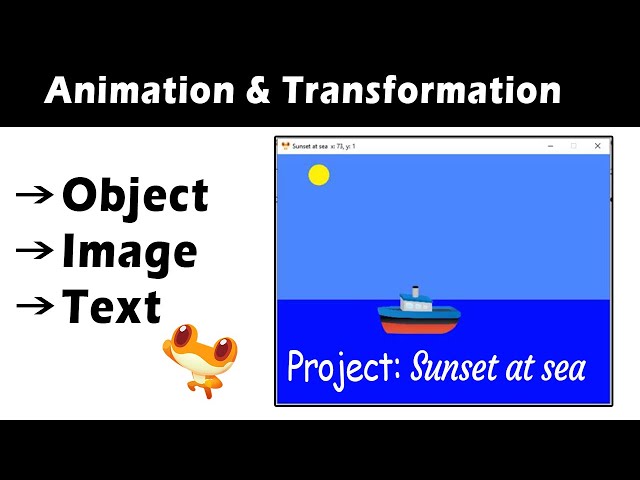 How to animate and transform Object, Image and Text in pyleap | Sunset at sea