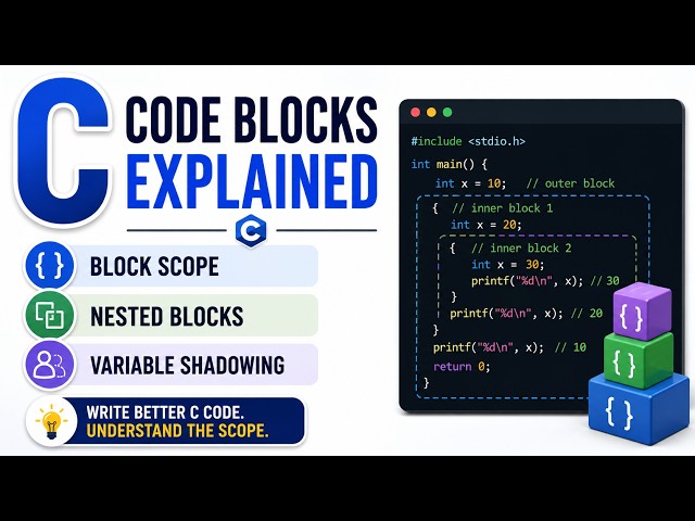 C Language Code Blocks Explained | Block Scope, Nested Blocks & Variable Shadowing