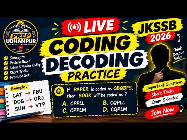 🔴 LIVE | Coding-Decoding Practice | JKSSB 2026 | Important Questions + Short Tricks 🔥