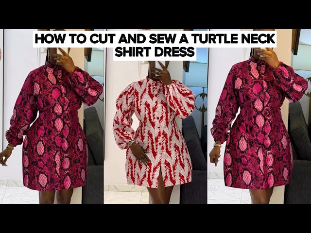 How to Cut and sew a Stylish Turtle neck Shirt dress with puff sleeves. 