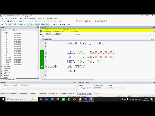 LPC2148- Write assembly language program for Multiplication and simulate using KeiluU4 IDE