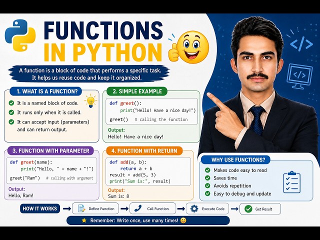 Python Functions Explained Easily | Functions in Python for Class 9 & 10 | Python Tutorial