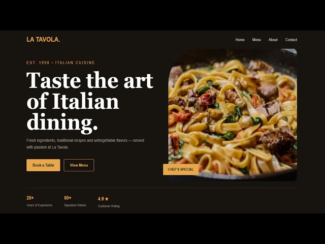 Restaurant Landing Page Using HTML & CSS | Responsive Website Design