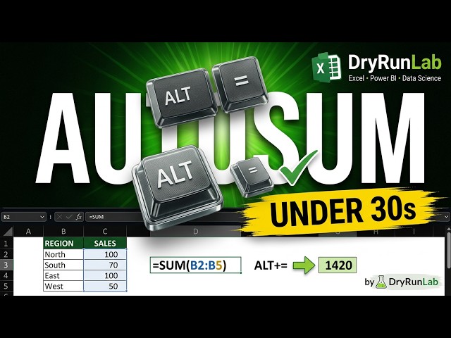 ALT + = Excel Shortcut | AutoSum in Less Than 30 Seconds! ⚡ #Shorts #Excel #exceltips #shortvideo