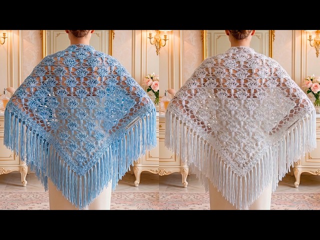 Easy Elegant Crochet Triangular Shawl - One-Piece Pattern Step-by-Step