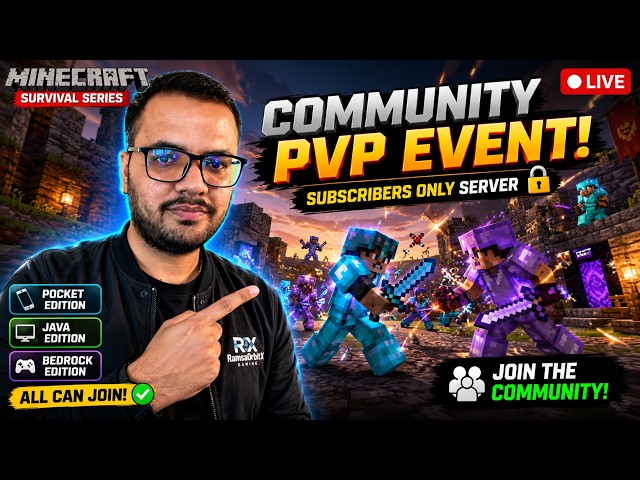🔴 LIVE Minecraft Public Server | Java + Bedrock + Pocket Can Join! ⚔️ PvP Event | Subscribe to Join!