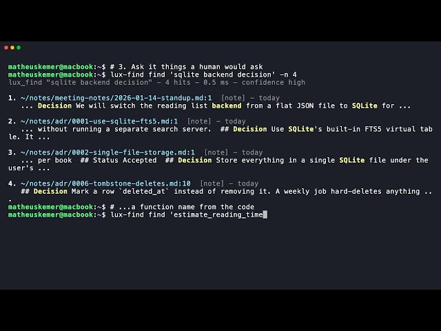 lux_find — local full-text search over your notes, code and chats (SQLite FTS5, no cloud)