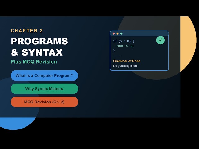 Class 10 - Lecture 12 : Define Computer Program, Importance of Syntax and MCQs
