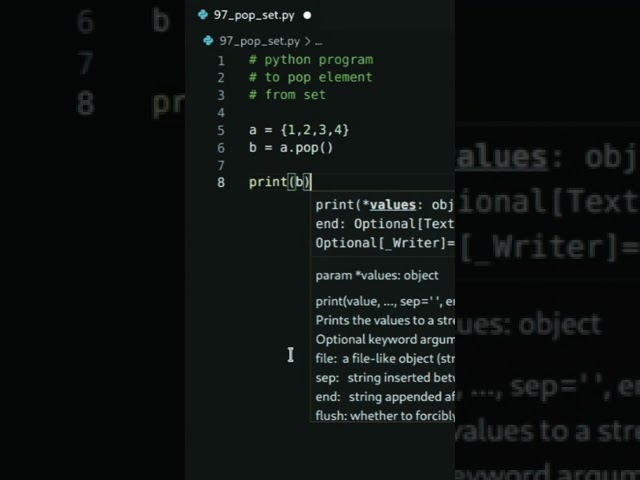 Python Program To Pop Element From The Set | Python Set | Pop | Tech Blooded | #Shorts