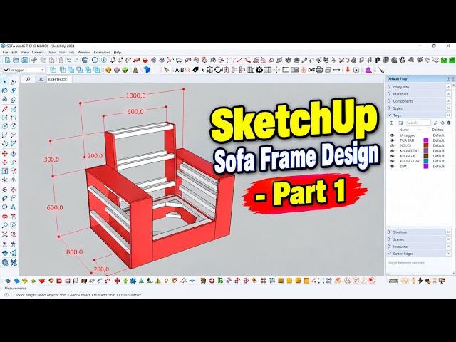 SketchUp – Sofa Frame Design Tutorial: Single-Seat Sofa Frame – Part 1.#sofa #sketchup #3d