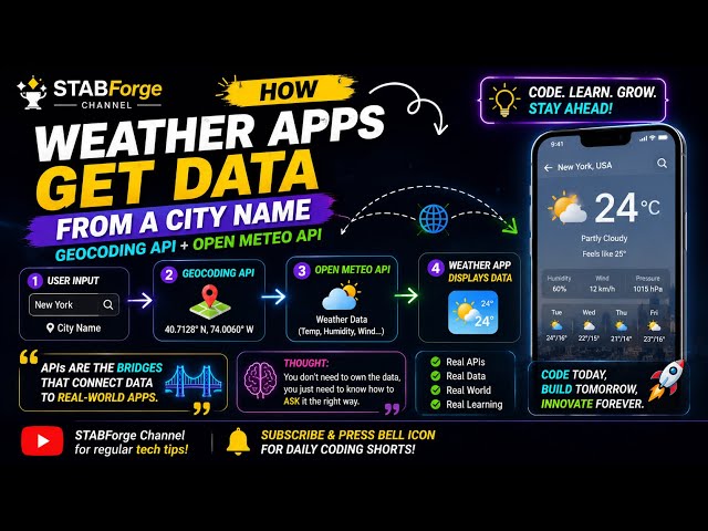How Weather Apps Get Data from a City Name? 🌦️ | Geocoding API + Open-Meteo API Explained