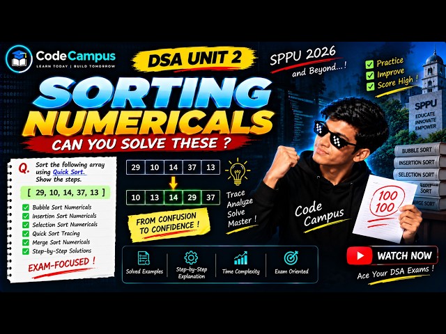Sorting Algorithms Numericals 🔥 | Bubble, Insertion, Selection, Quick & Merge Sort | SPPU DSA