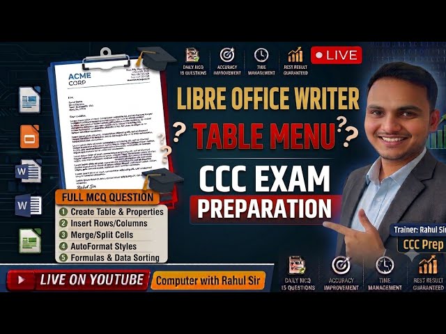 LibreOffice Writer Table Menu Complete Class | CCC Exam Preparation |